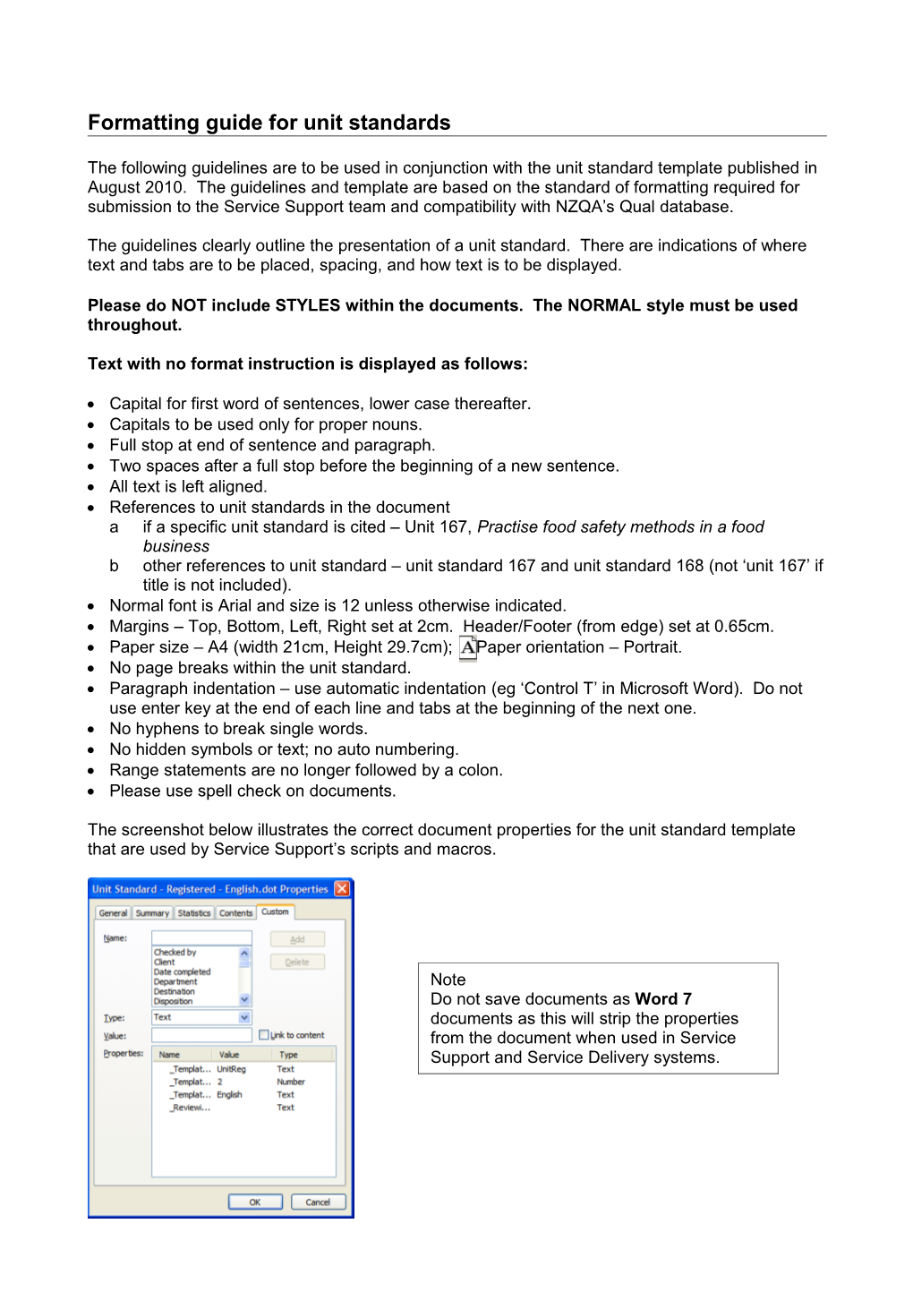 Formatting Guide For Unit Standards