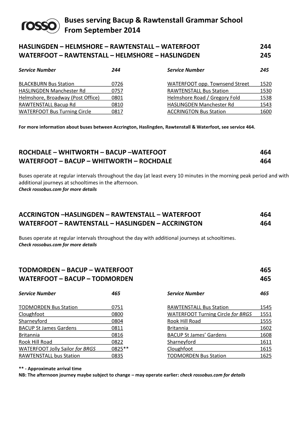 Buses Serving Bacup & Rawtenstall Grammar School from September