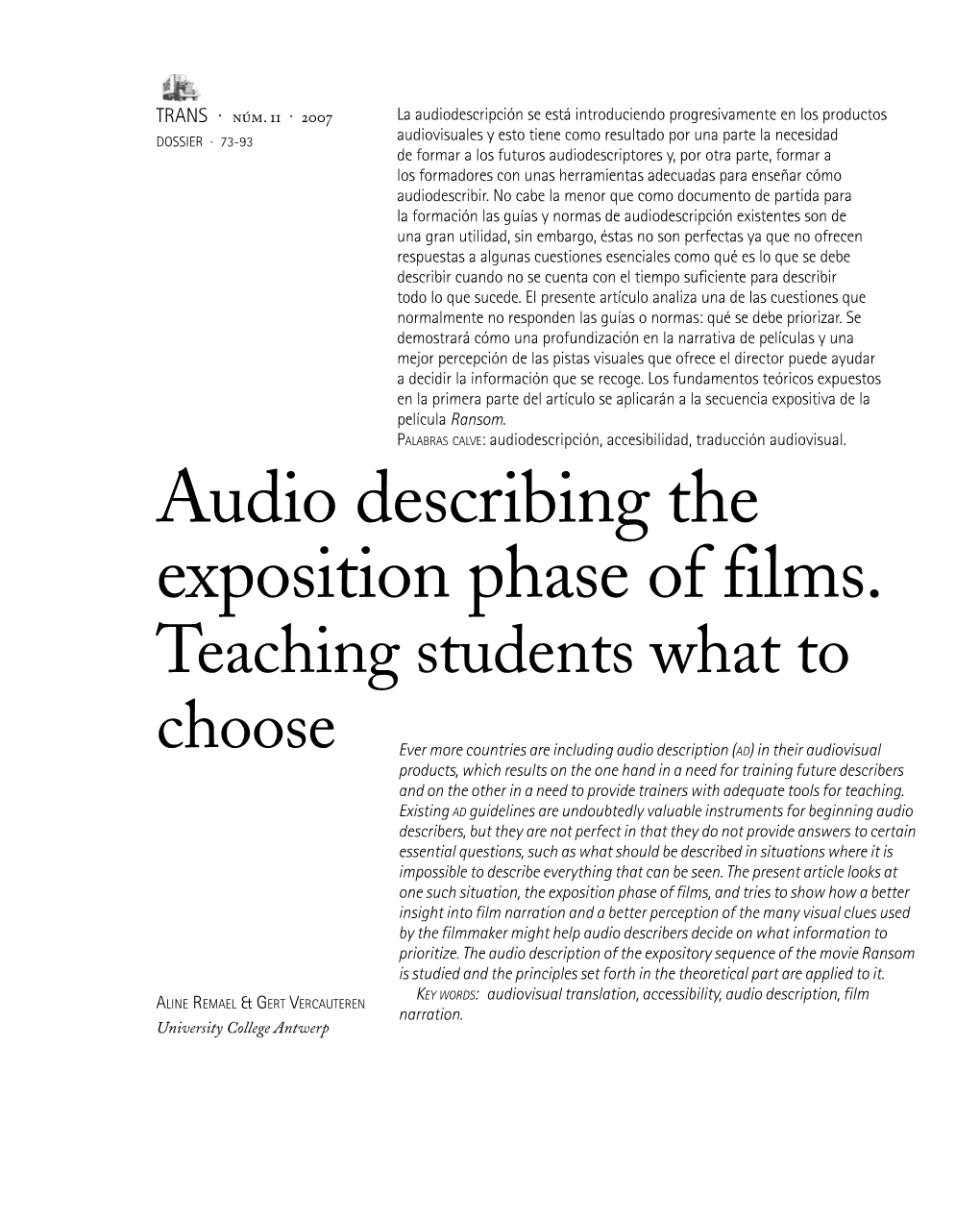 Audio Describing the Exposition Phase of Films