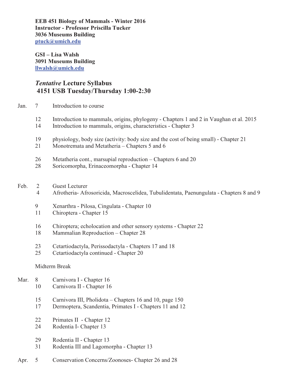 Tentative Syllabus