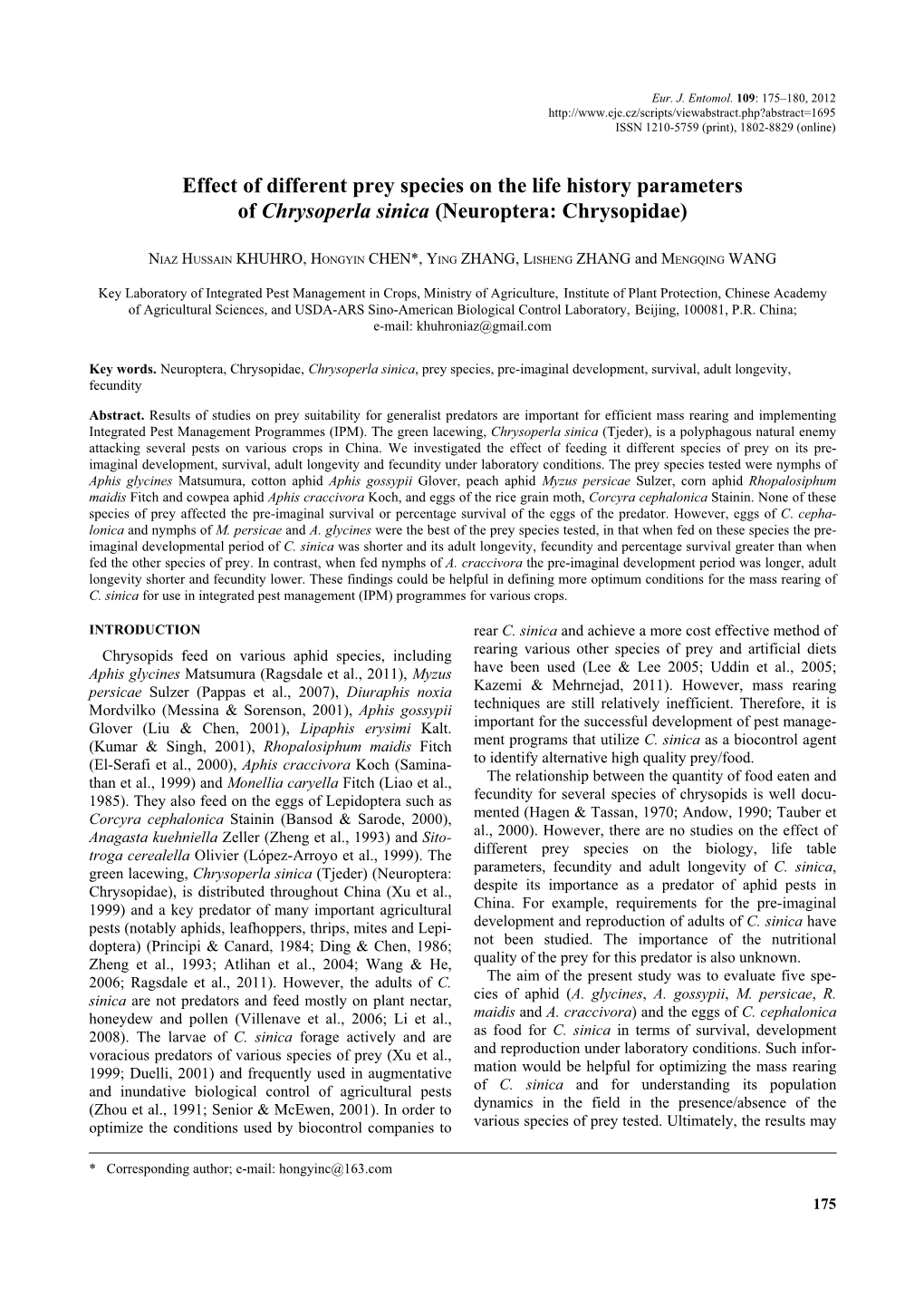 Neuroptera: Chrysopidae)