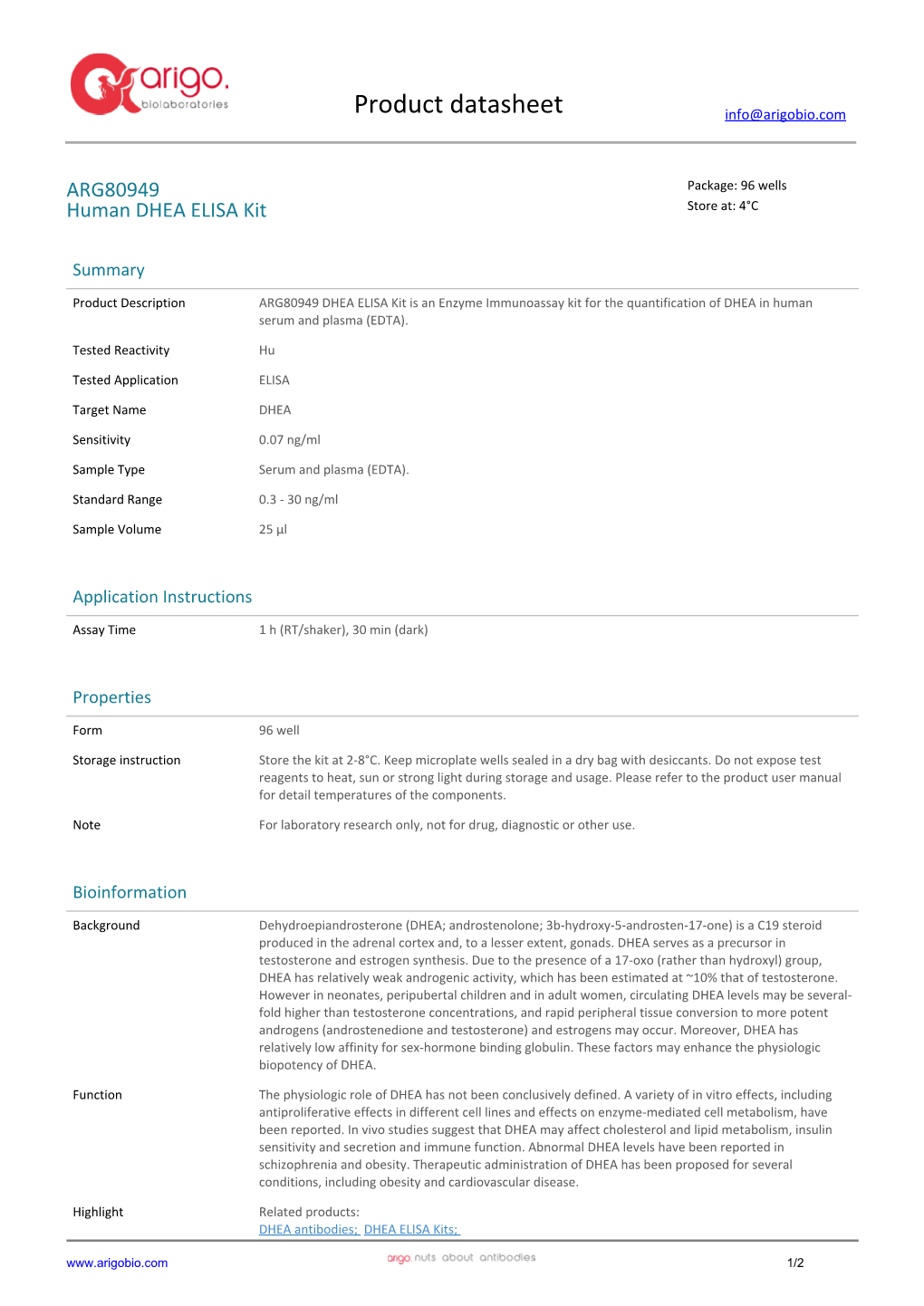 Human DHEA ELISA Kit (ARG80949)