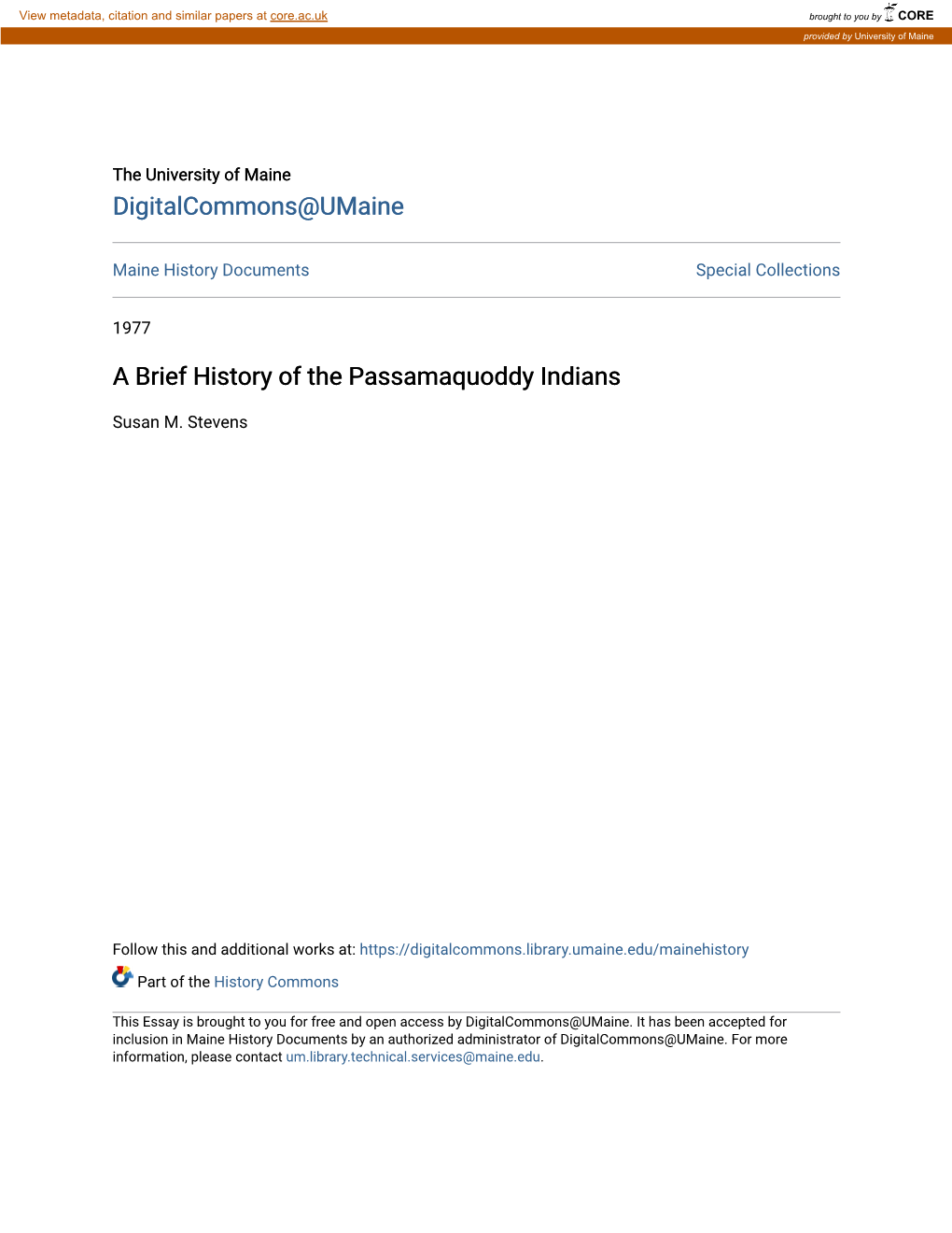 A Brief History of the Passamaquoddy Indians