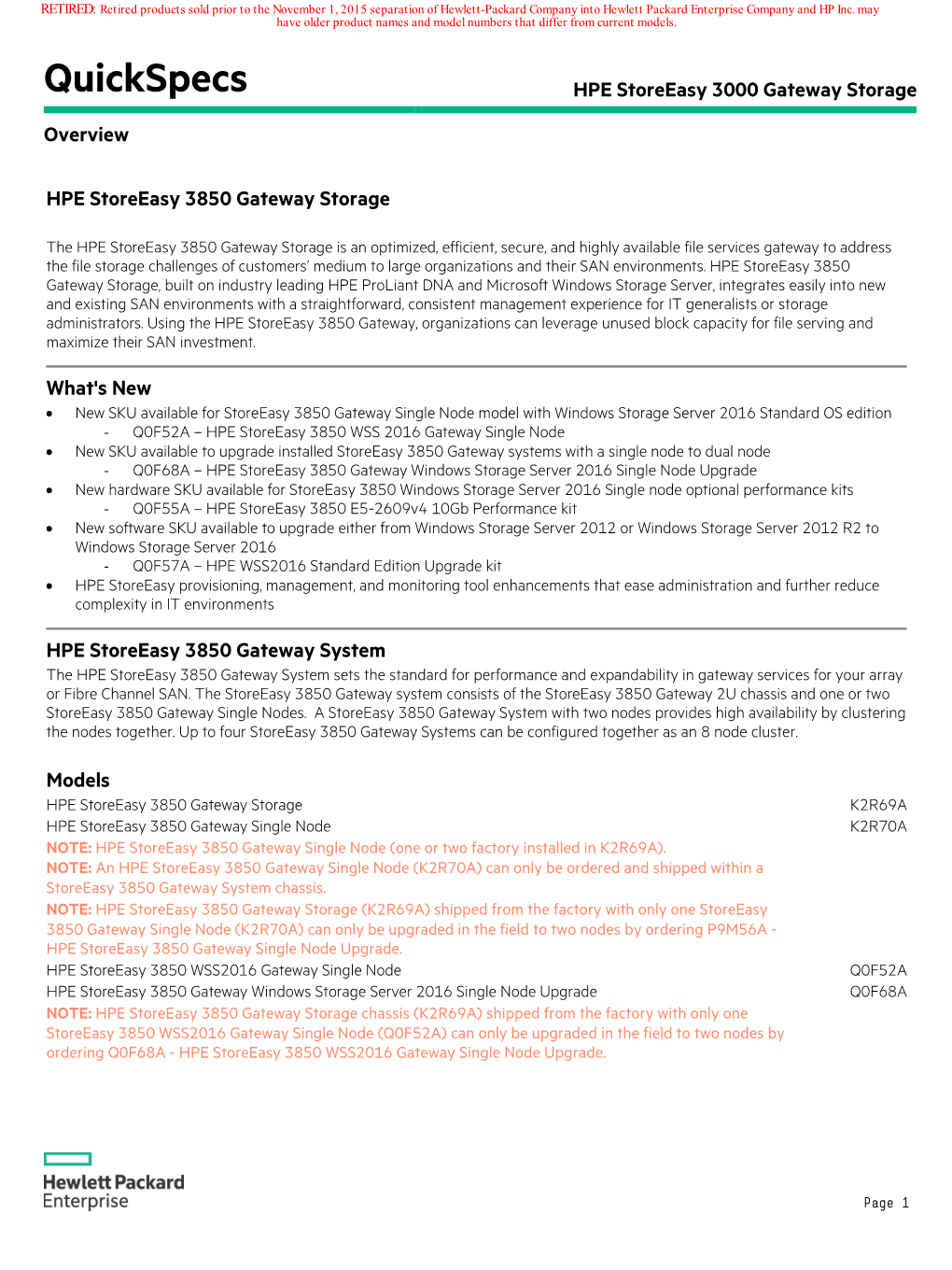 Quickspecs HPE Storeeasy 3000 Gateway Storage Overview