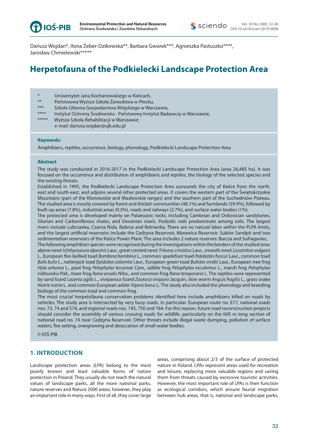 Herpetofauna of the Podkielecki Landscape Protection Area