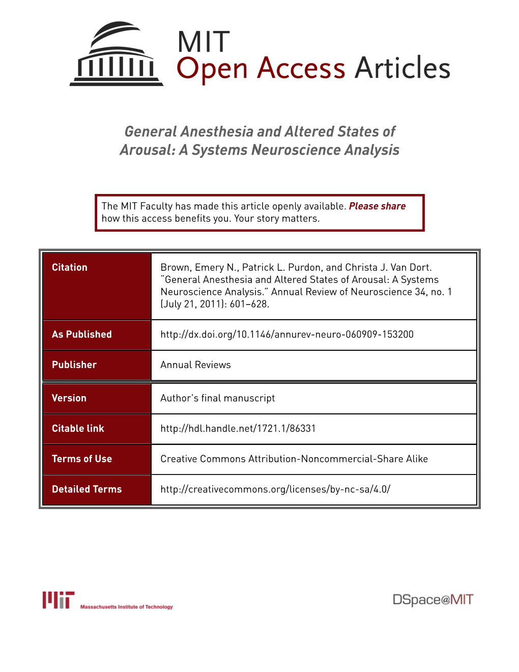 General Anesthesia and Altered States of Arousal: a Systems Neuroscience Analysis