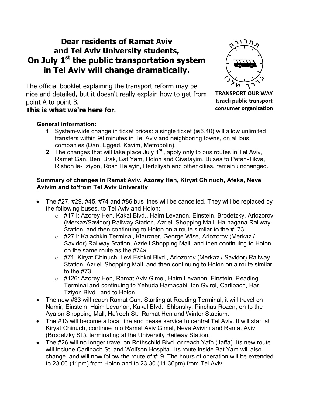 On July 1St the Public Transportation System in Tel Aviv Will Change Dramatically