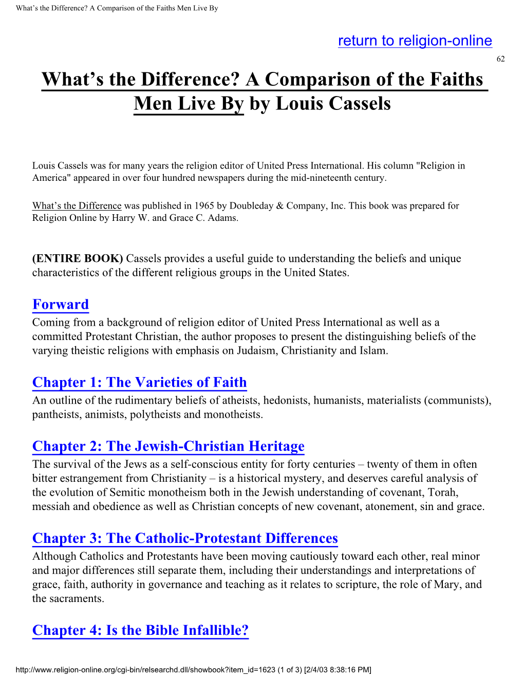 What's the Difference? a Comparison of the Faiths Men Live By