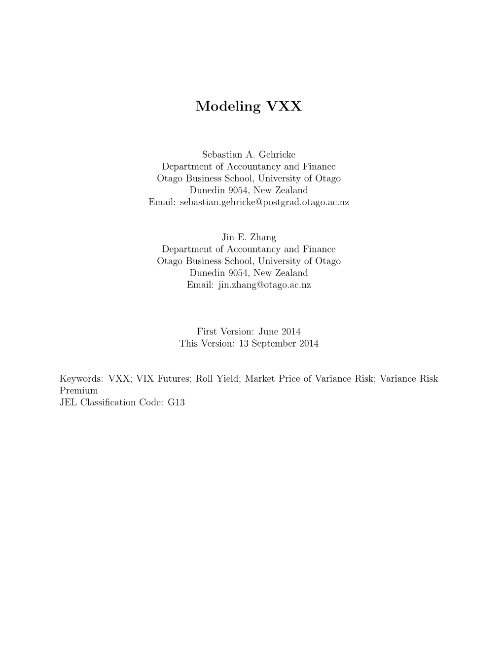 Modeling VXX