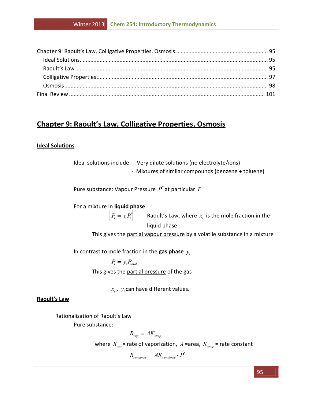 Chapter 9: Raoult's Law, Colligative Properties, Osmosis