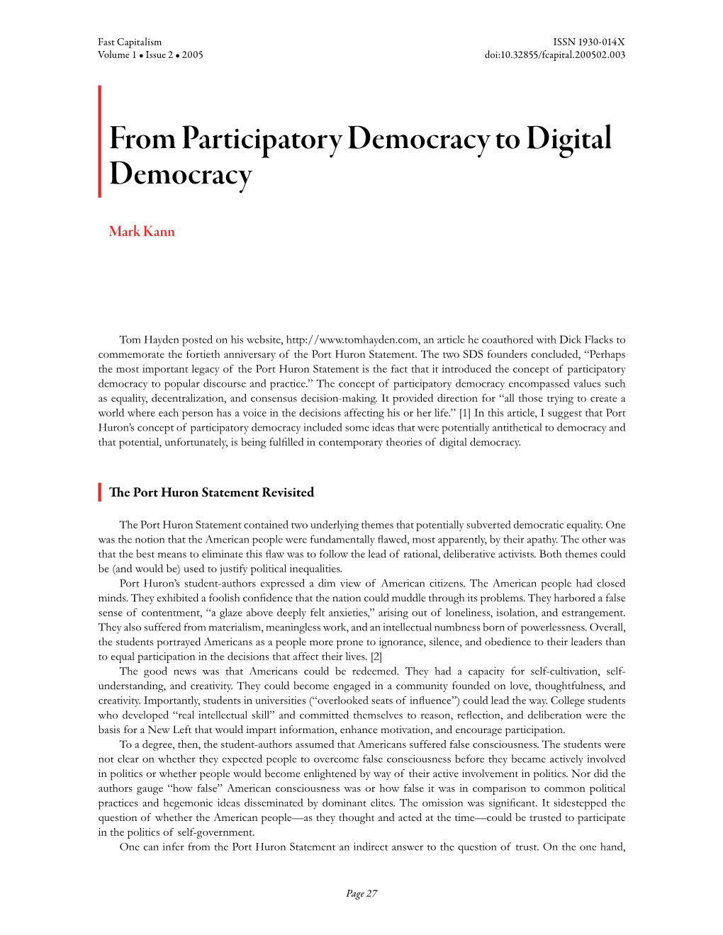 From Participatory Democracy to Digital Democracy