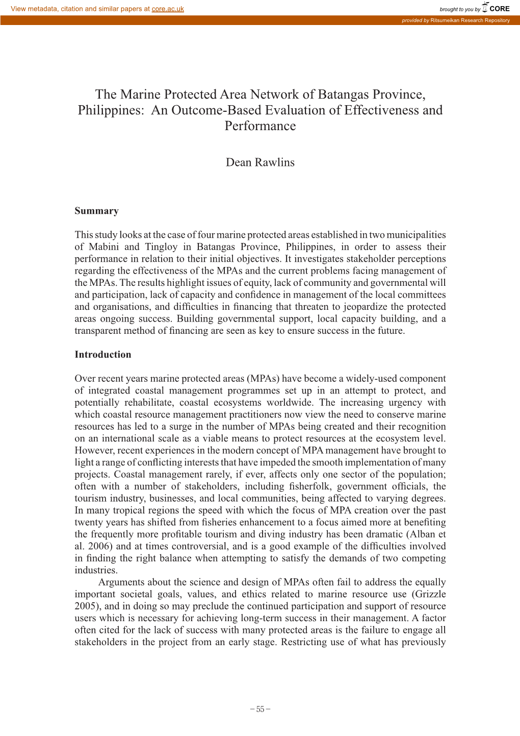 The Marine Protected Area Network of Batangas Province, Philippines: an Outcome-Based Evaluation of Effectiveness and Performance