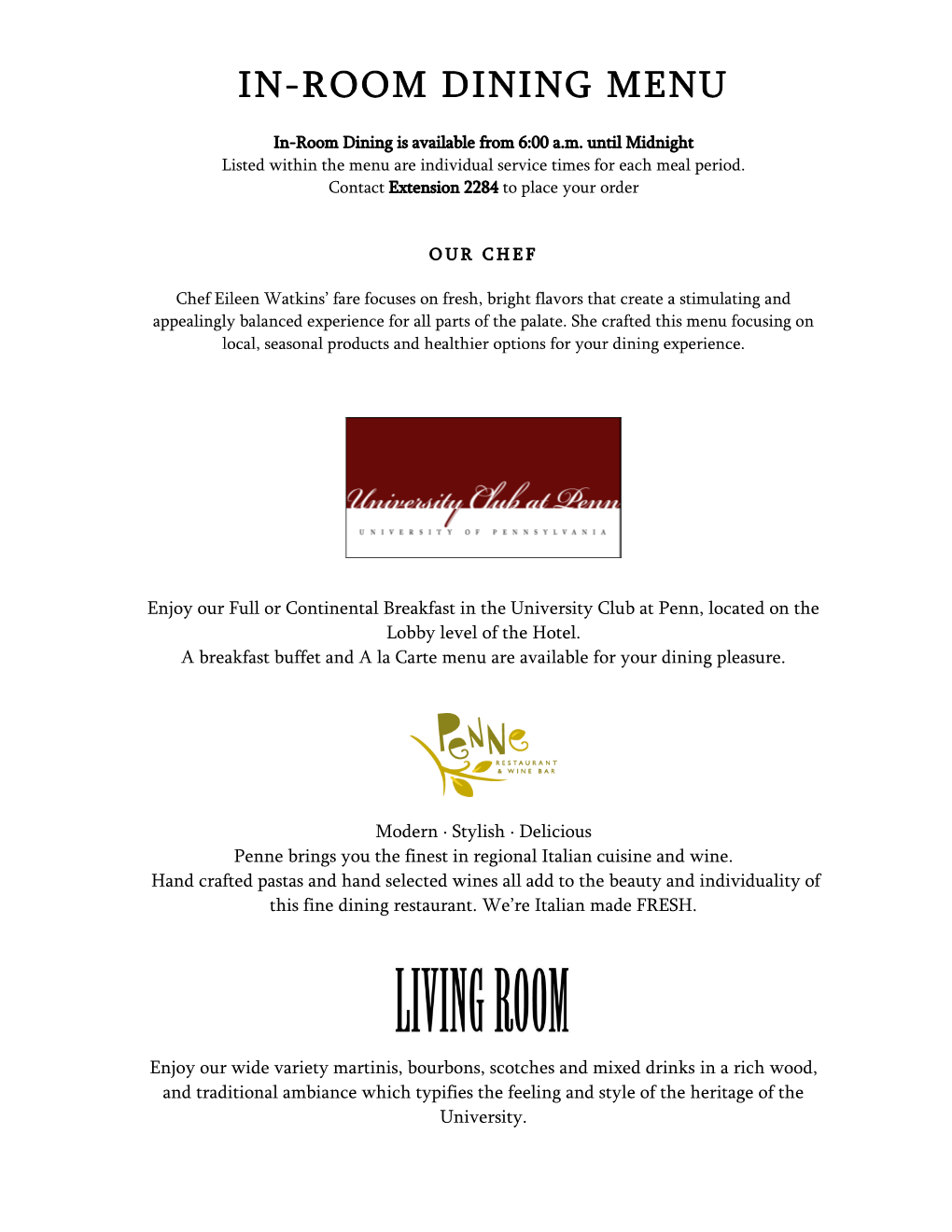 In-Room Dining Menu