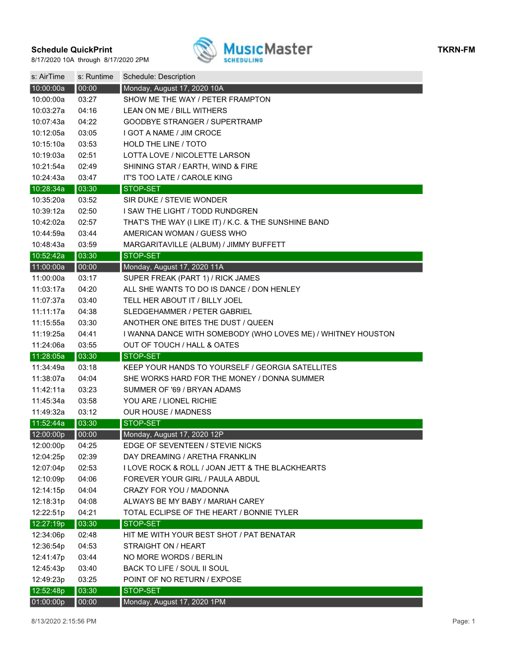 Schedule Quickprint TKRN-FM