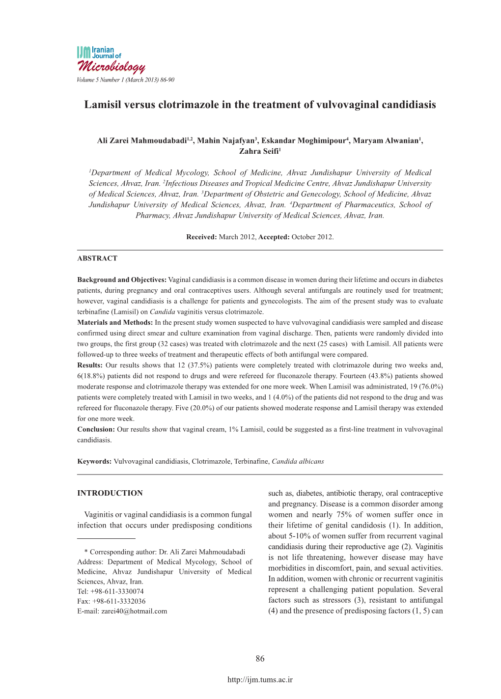 Lamisil Versus Clotrimazole in the Treatment of Vulvovaginal Candidiasis