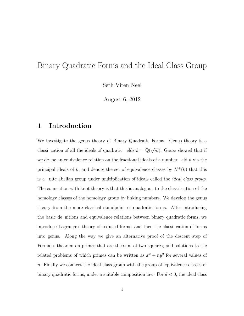 Binary Quadratic Forms and the Ideal Class Group