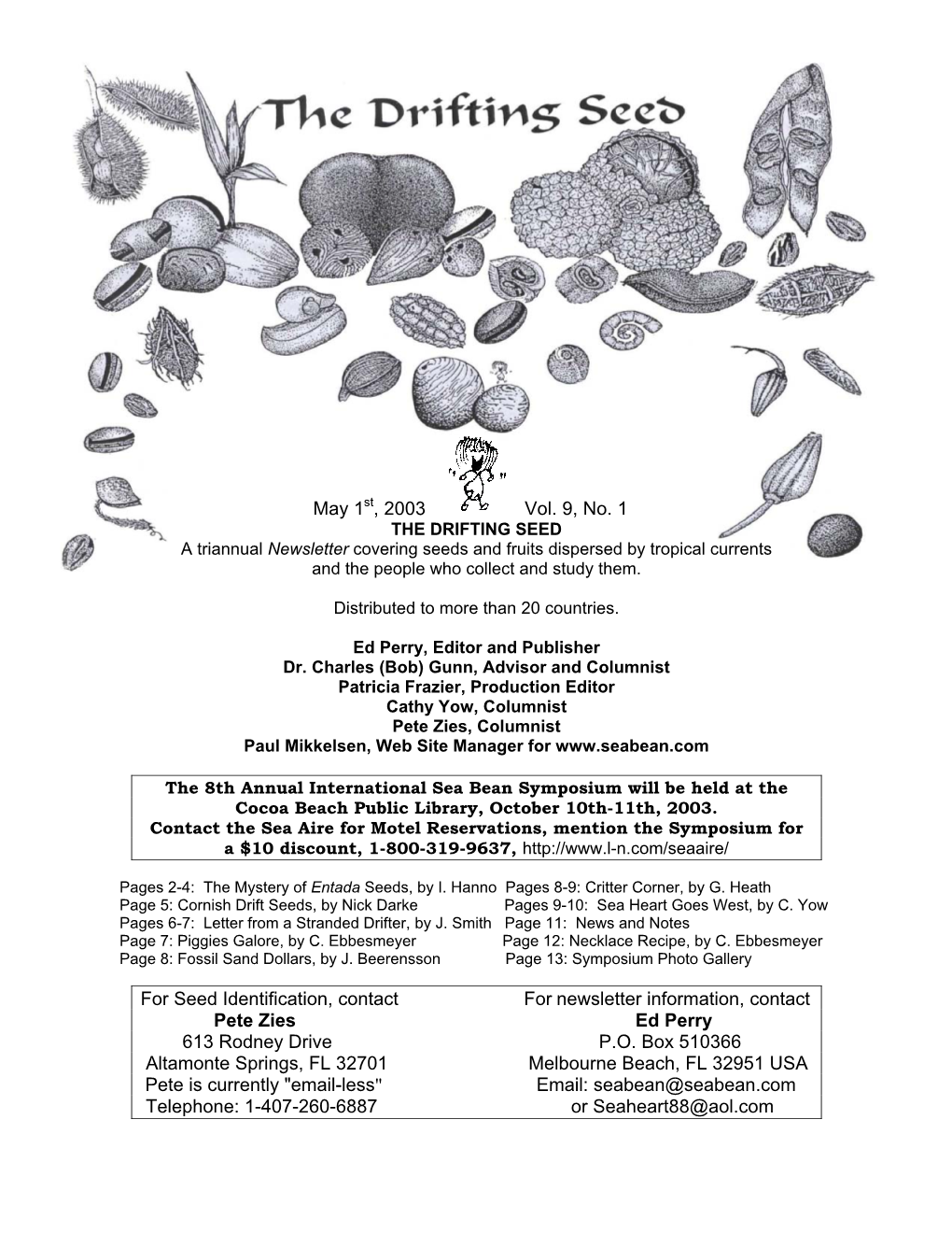 May 1St, 2003 Vol. 9, No. 1 for Seed Identification, Contact for Newsletter