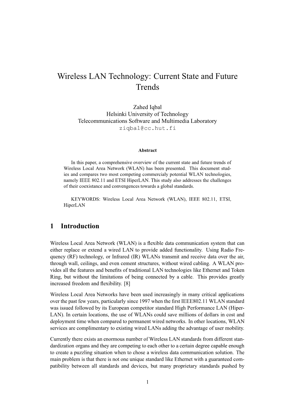 Wireless LAN Technology: Current State and Future Trends