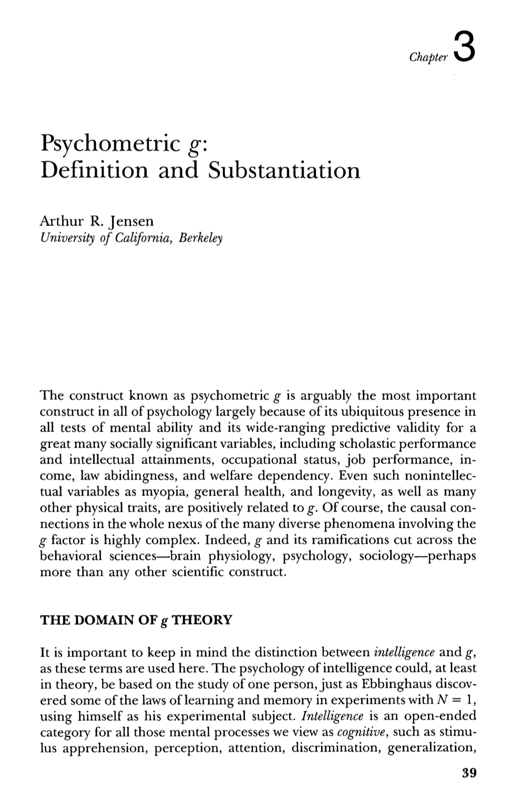 Psychometric G: Definition and Substantiation