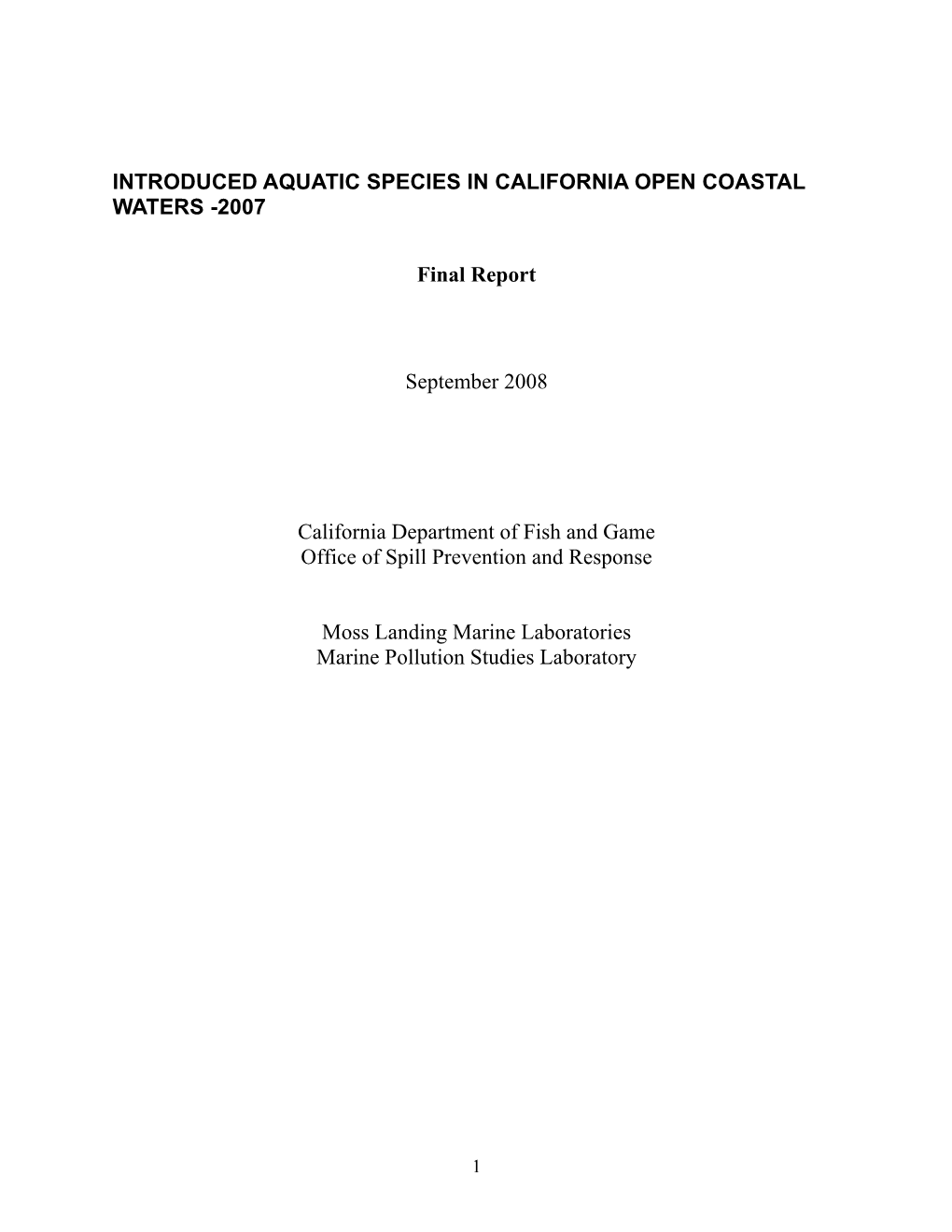 Introduced Aquatic Species in California Open Coastal Waters -2007
