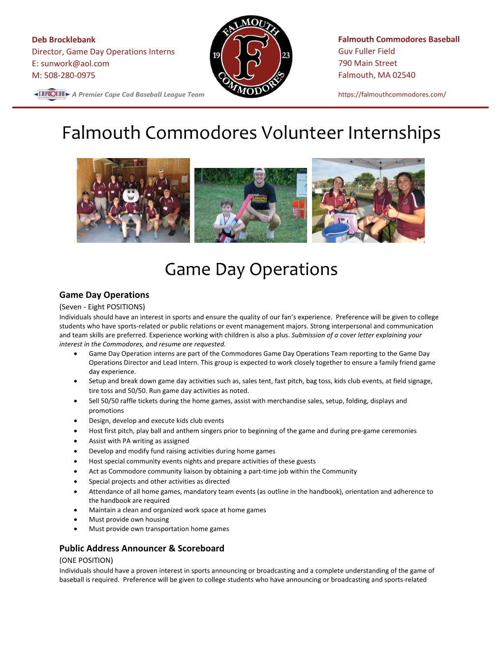 Falmouth Commodores Volunteer Internships