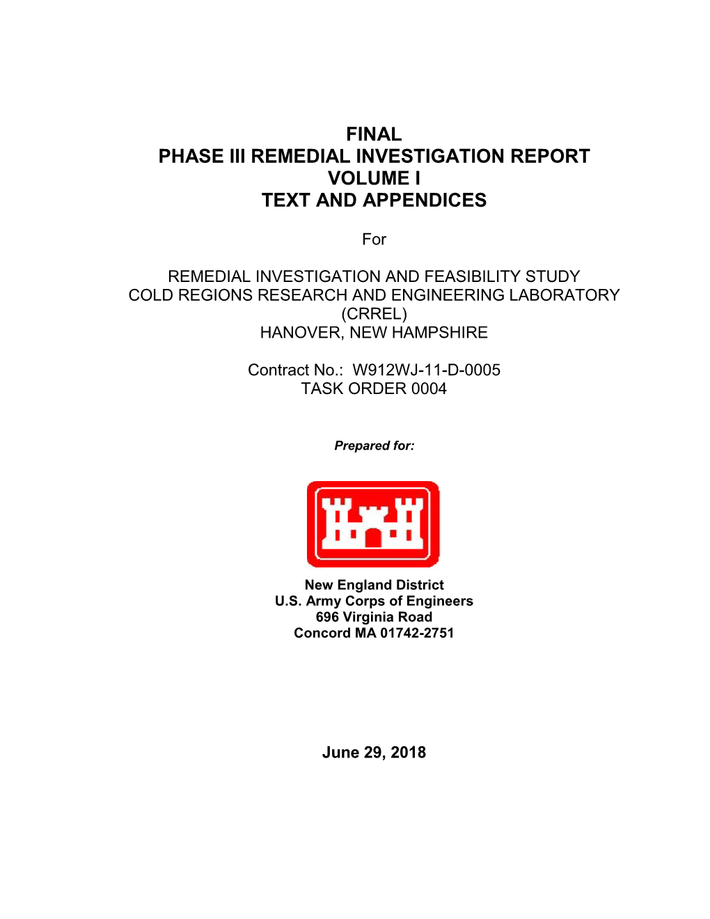 Final Phase Iii Remedial Investigation Report Volume I Text and Appendices