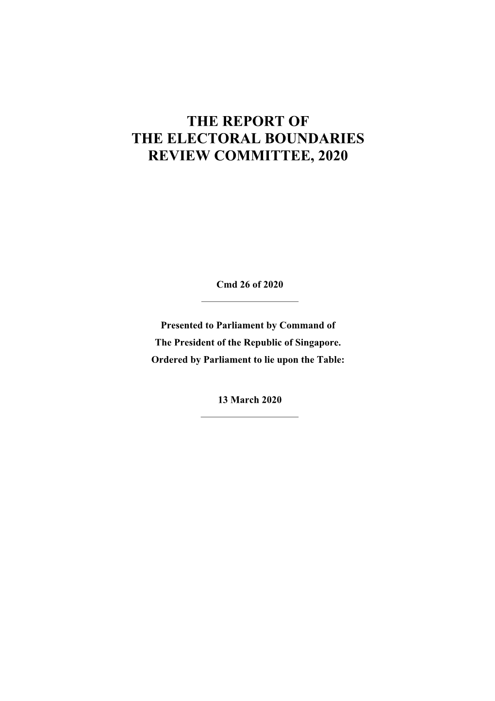 The Report of the Electoral Boundaries Review Committee, 2020