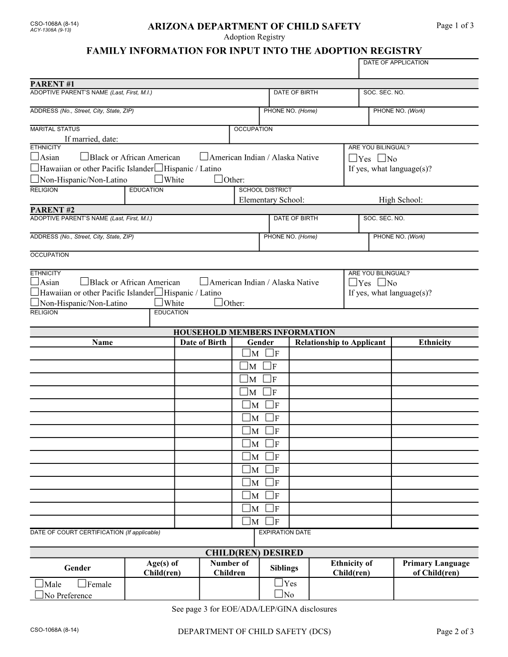 ACY-1308A - Families Information for Input Into the Central Adoption Registry