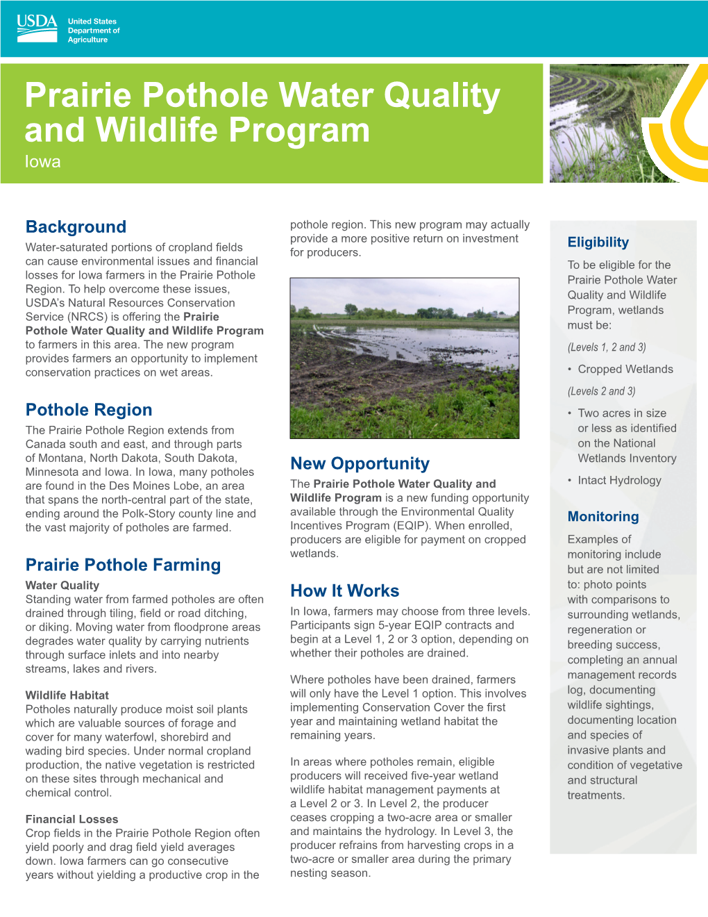 Prairie Pothole Water Quality and Wildlife Program Iowa