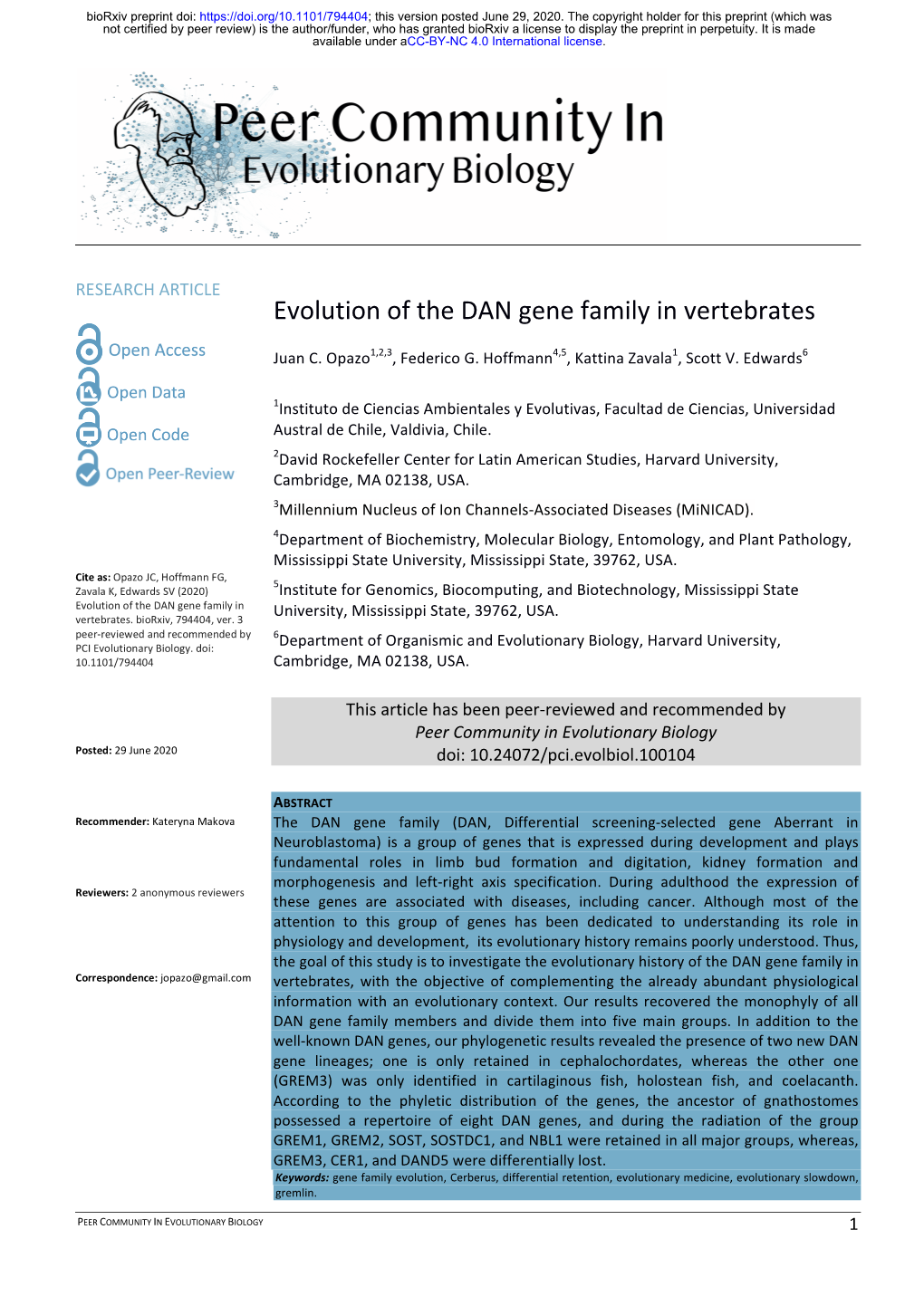 Evolution of the DAN Gene Family in Vertebrates