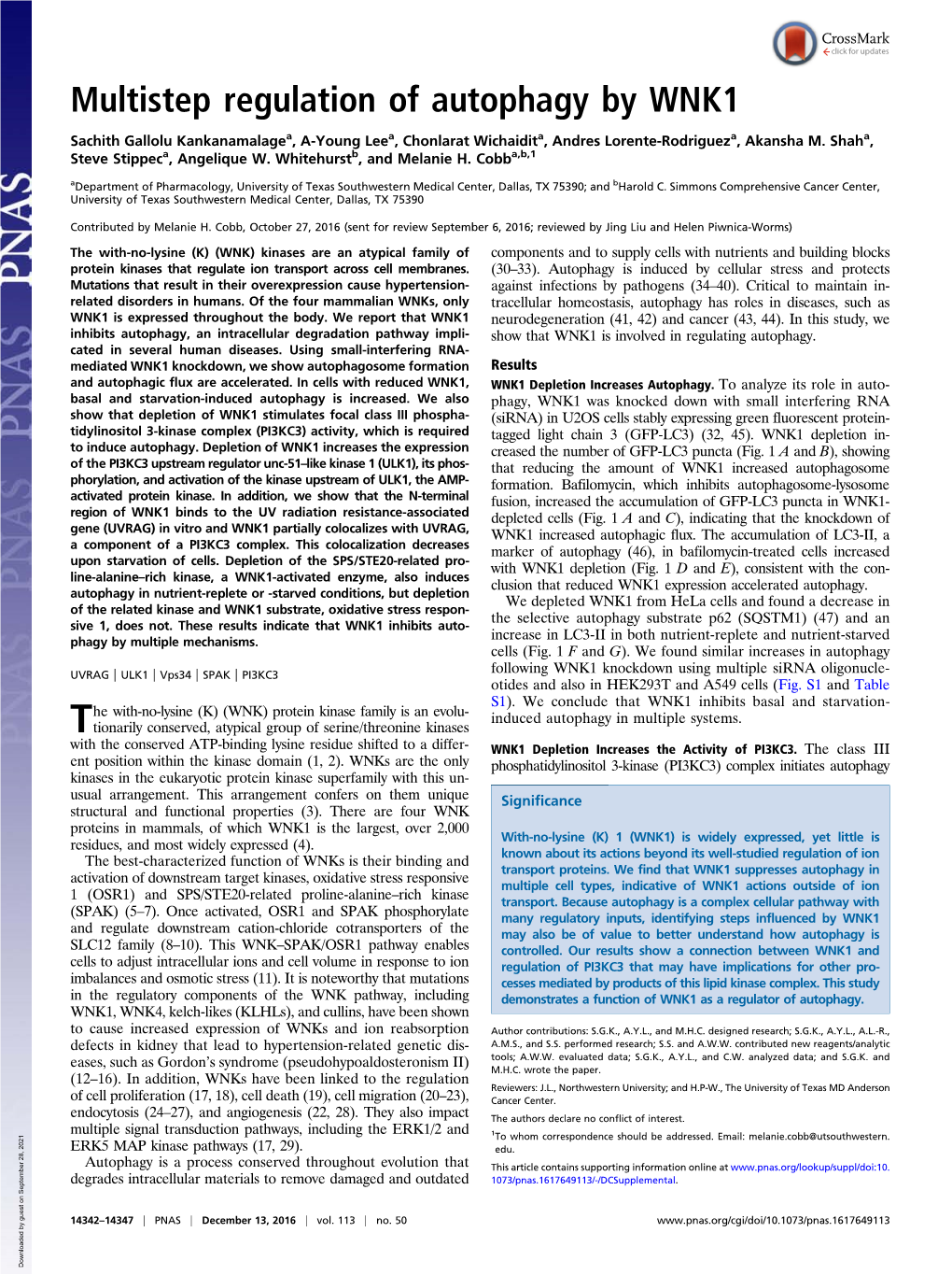 Multistep Regulation of Autophagy by WNK1