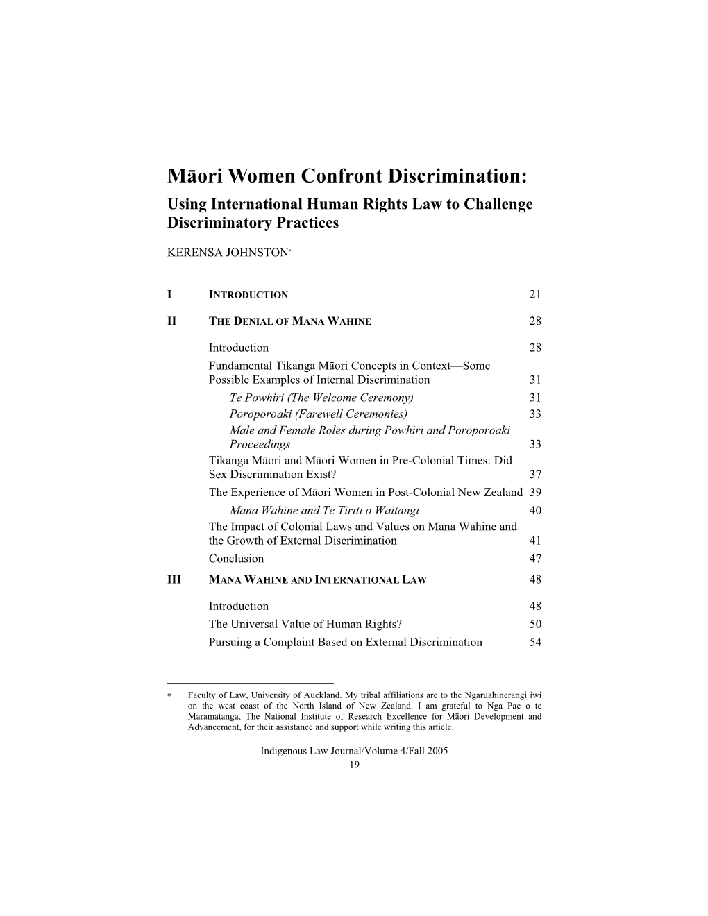 Mɨori Women Confront Discrimination: Using International Human Rights Law to Challenge Discriminatory Practices