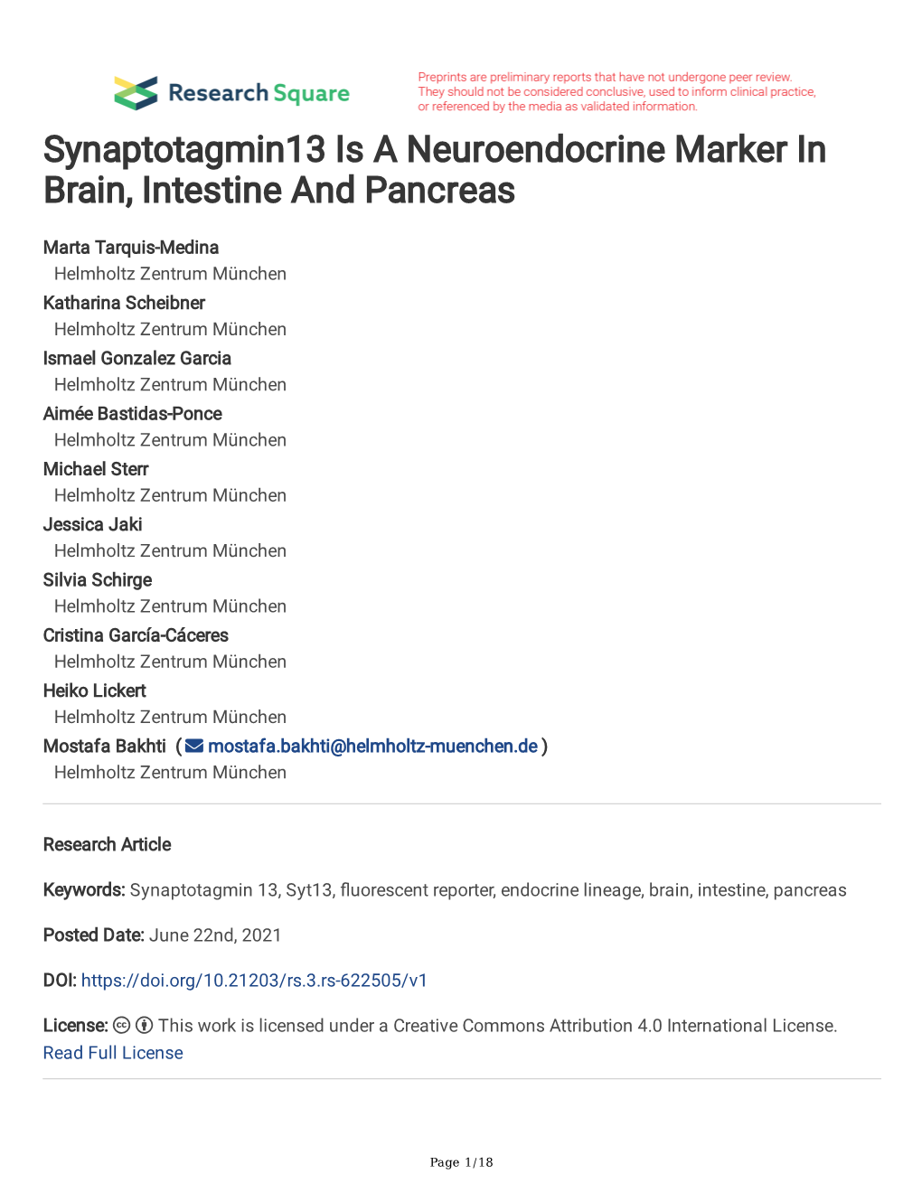 Synaptotagmin13 Is a Neuroendocrine Marker in Brain, Intestine and Pancreas