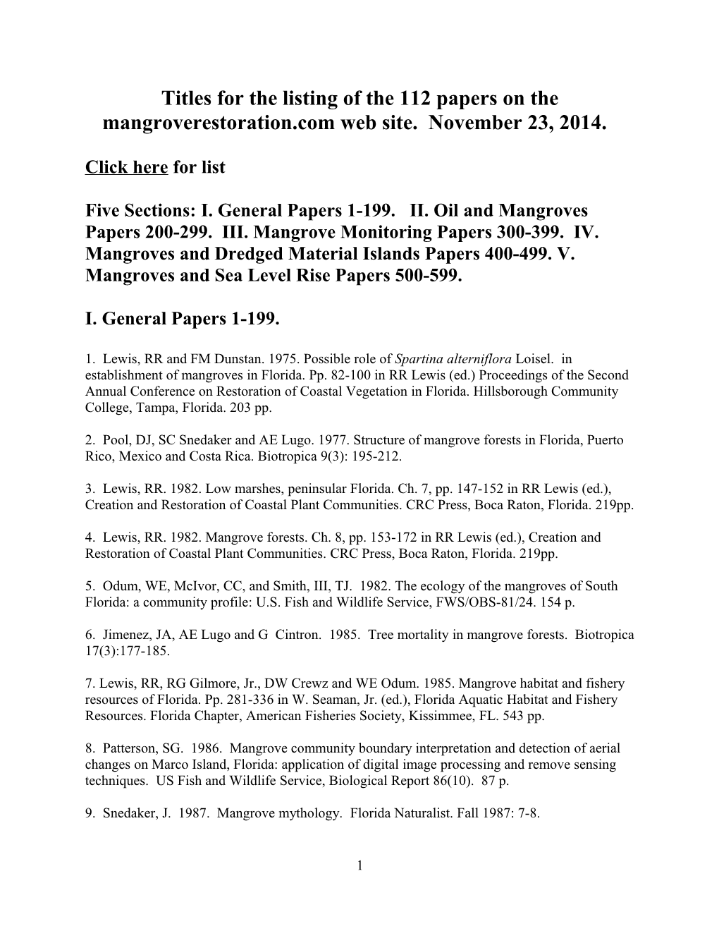 Titles for the Listing of 79 Papers on the Mangroverestoration Web Site s1