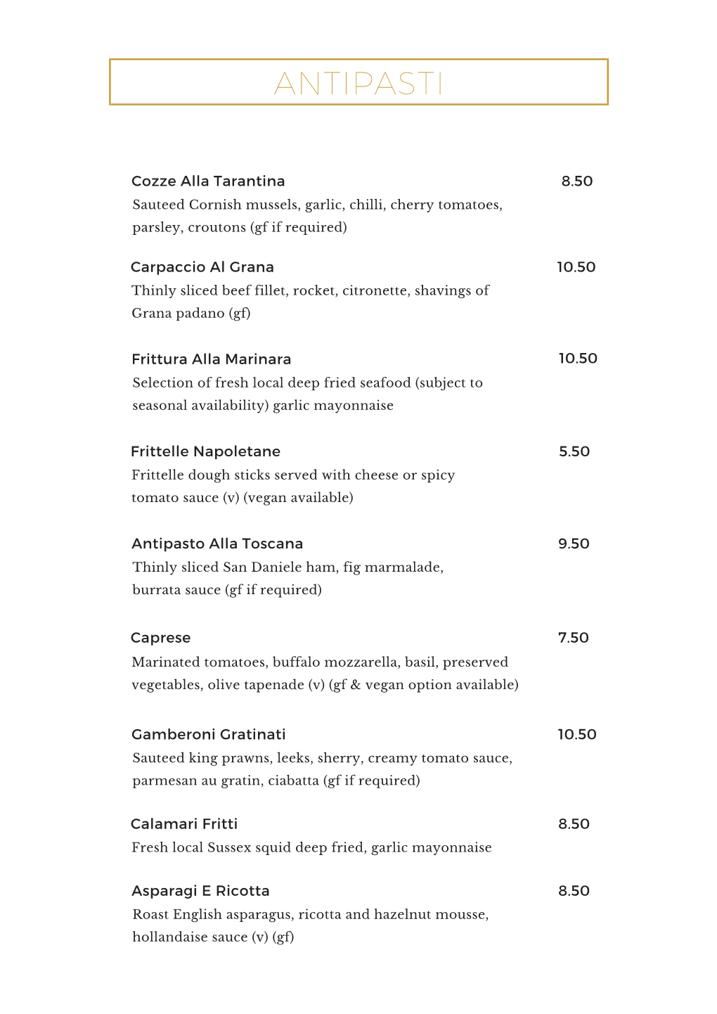 PALLAZZO Menu