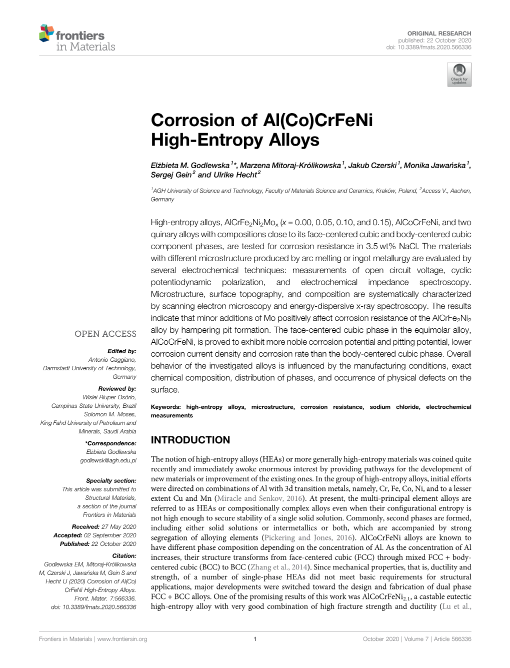 Corrosion of Al(Co)Crfeni High-Entropy Alloys