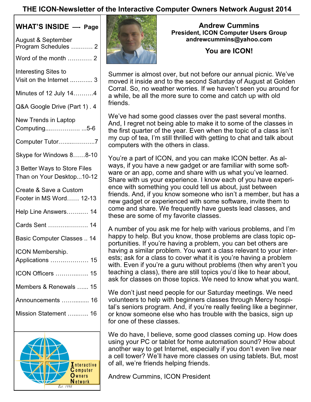 THE ICON-Newsletter of the Interactive Computer Owners Network August 2014