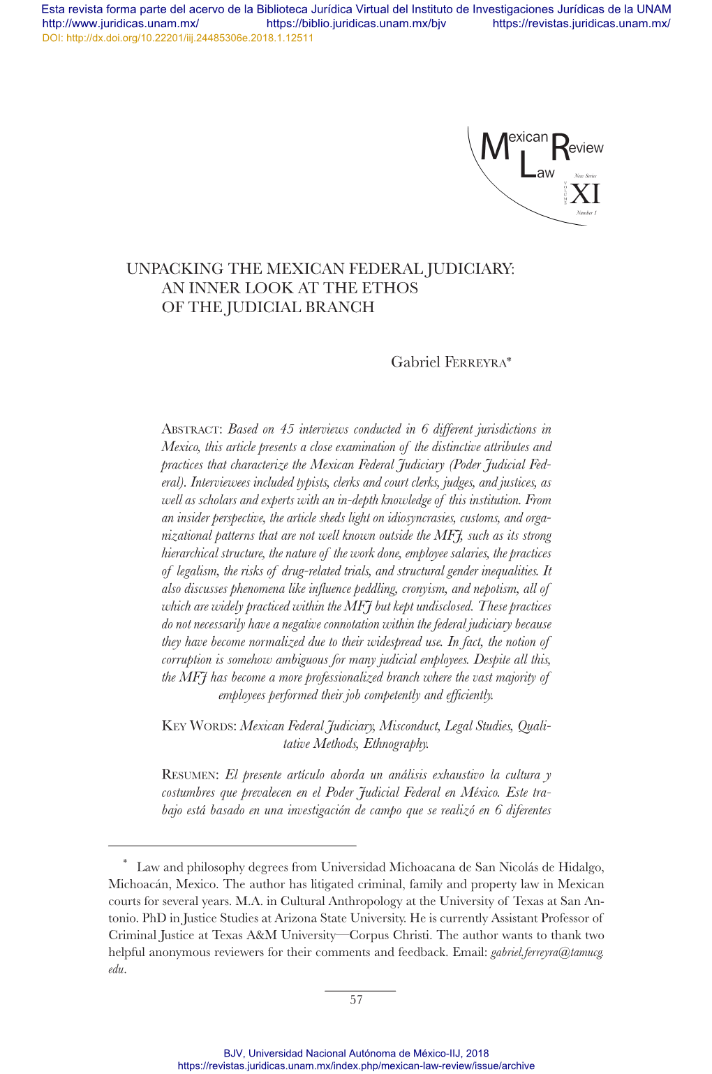 Unpacking the Mexican Federal Judiciary: an Inner Look at the Ethos of the Judicial Branch