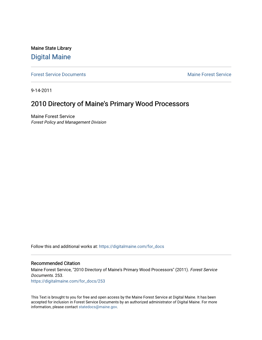 2010 Directory of Maine's Primary Wood Processors