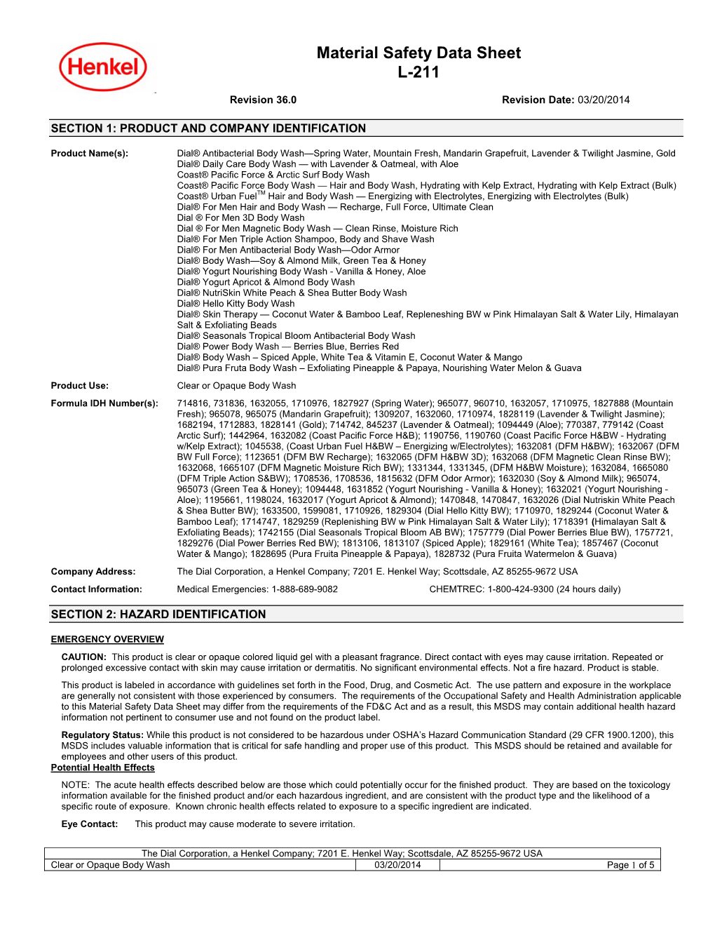 Material Safety Data Sheet L-211