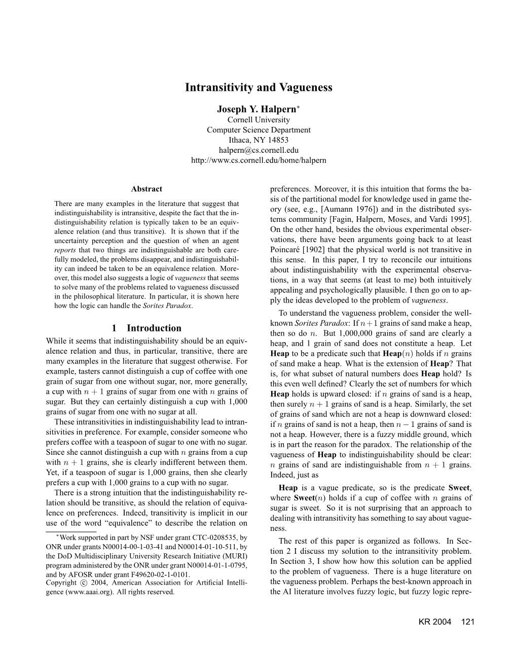 Intransitivity and Vagueness