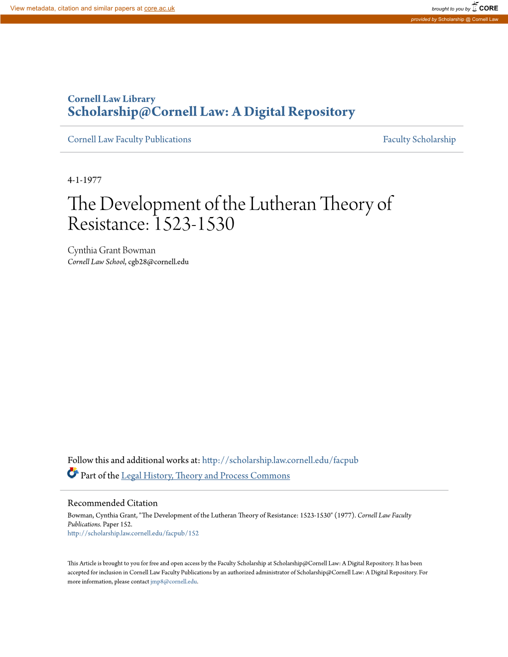 The Development of the Lutheran Theory of Resistance