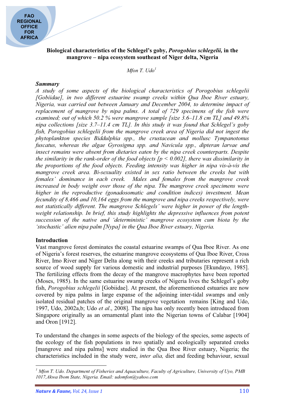 110 Biological Characteristics of the Schlegel's Goby, Porogobius