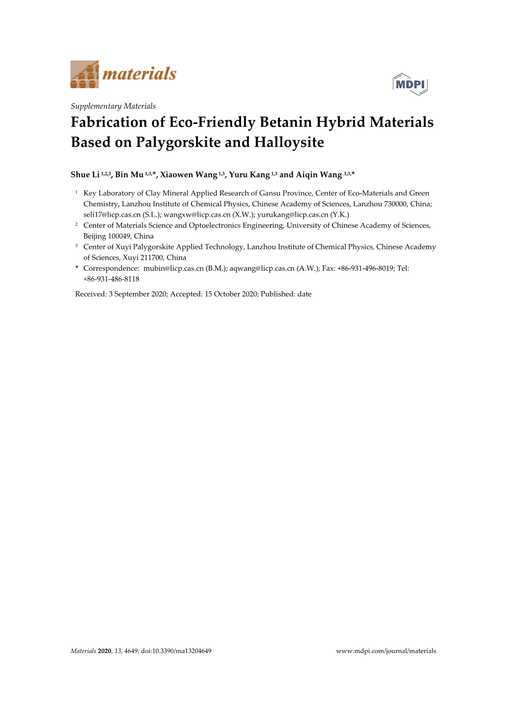 Fabrication of Eco-Friendly Betanin Hybrid Materials Based on Palygorskite and Halloysite