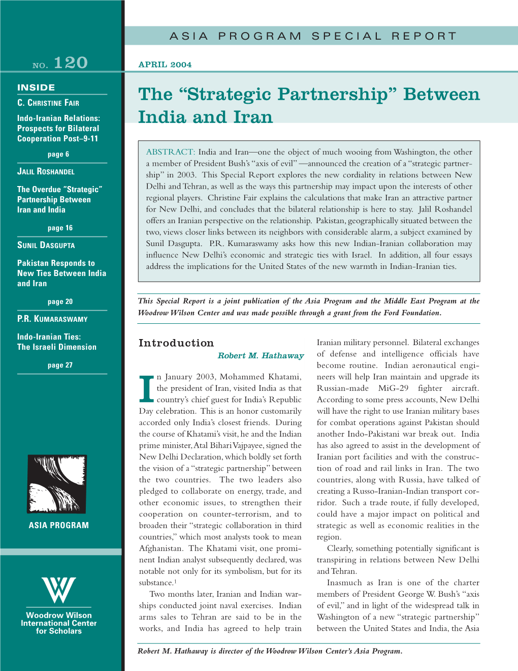 The Strategic Partnership Between India and Iran