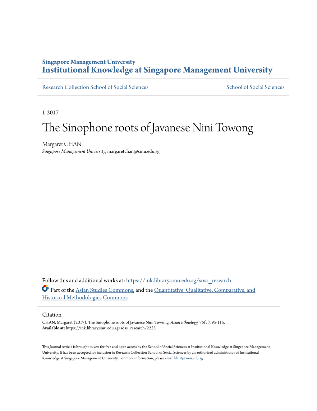 The Sinophone Roots of Javanese Nini Towong