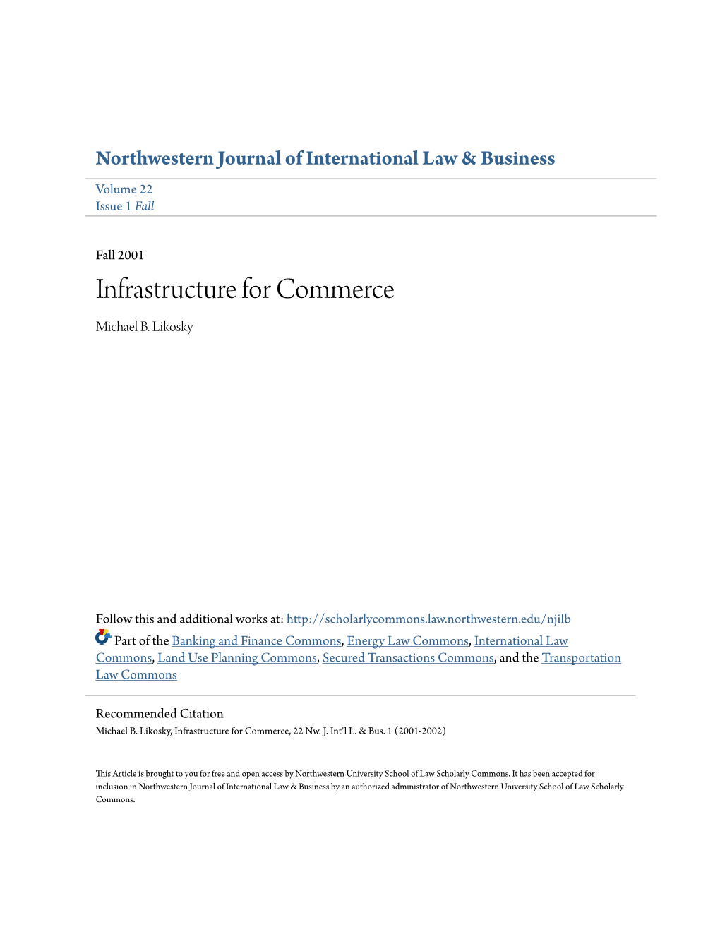 Infrastructure for Commerce Michael B