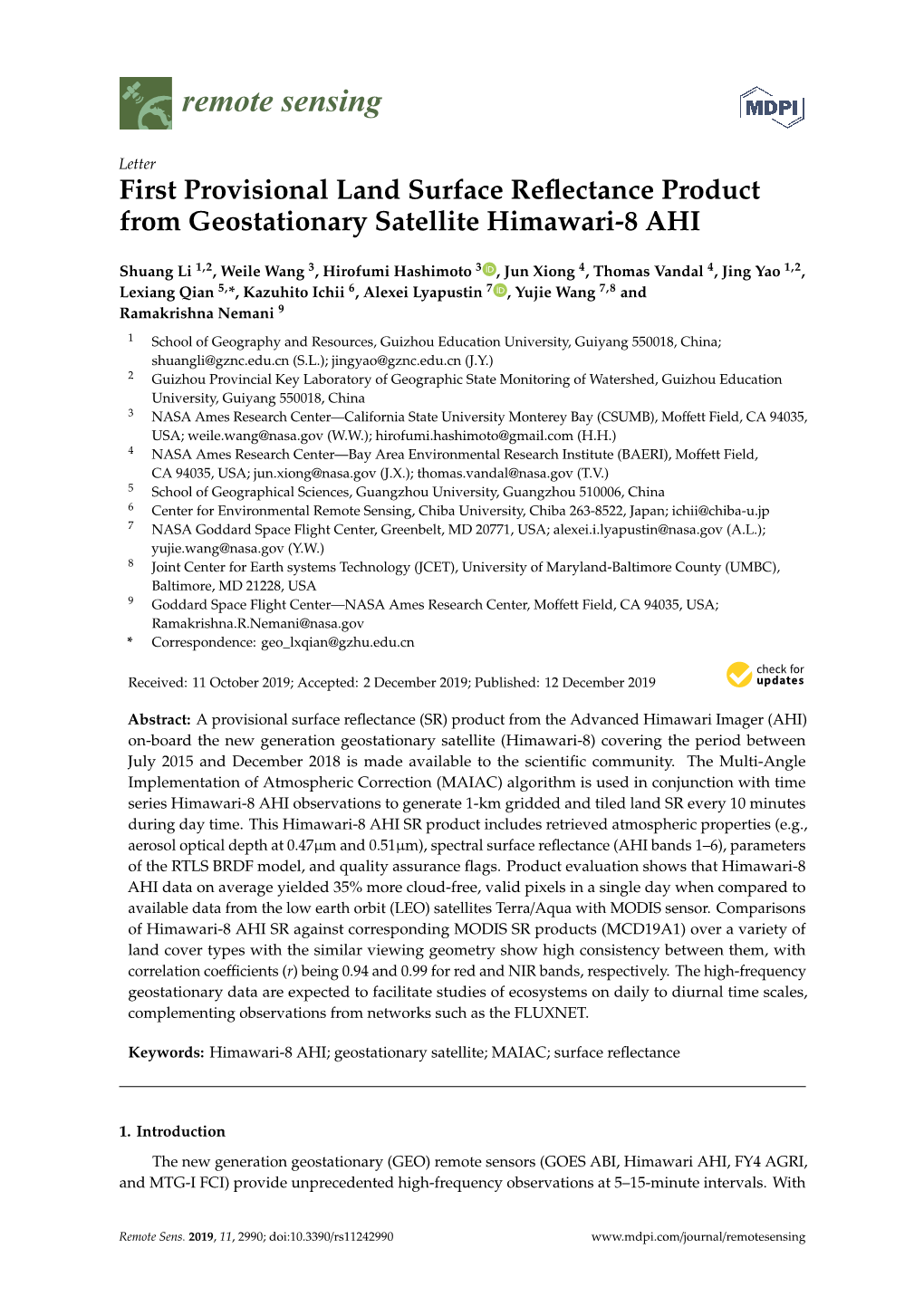 First Provisional Land Surface Reflectance Product From