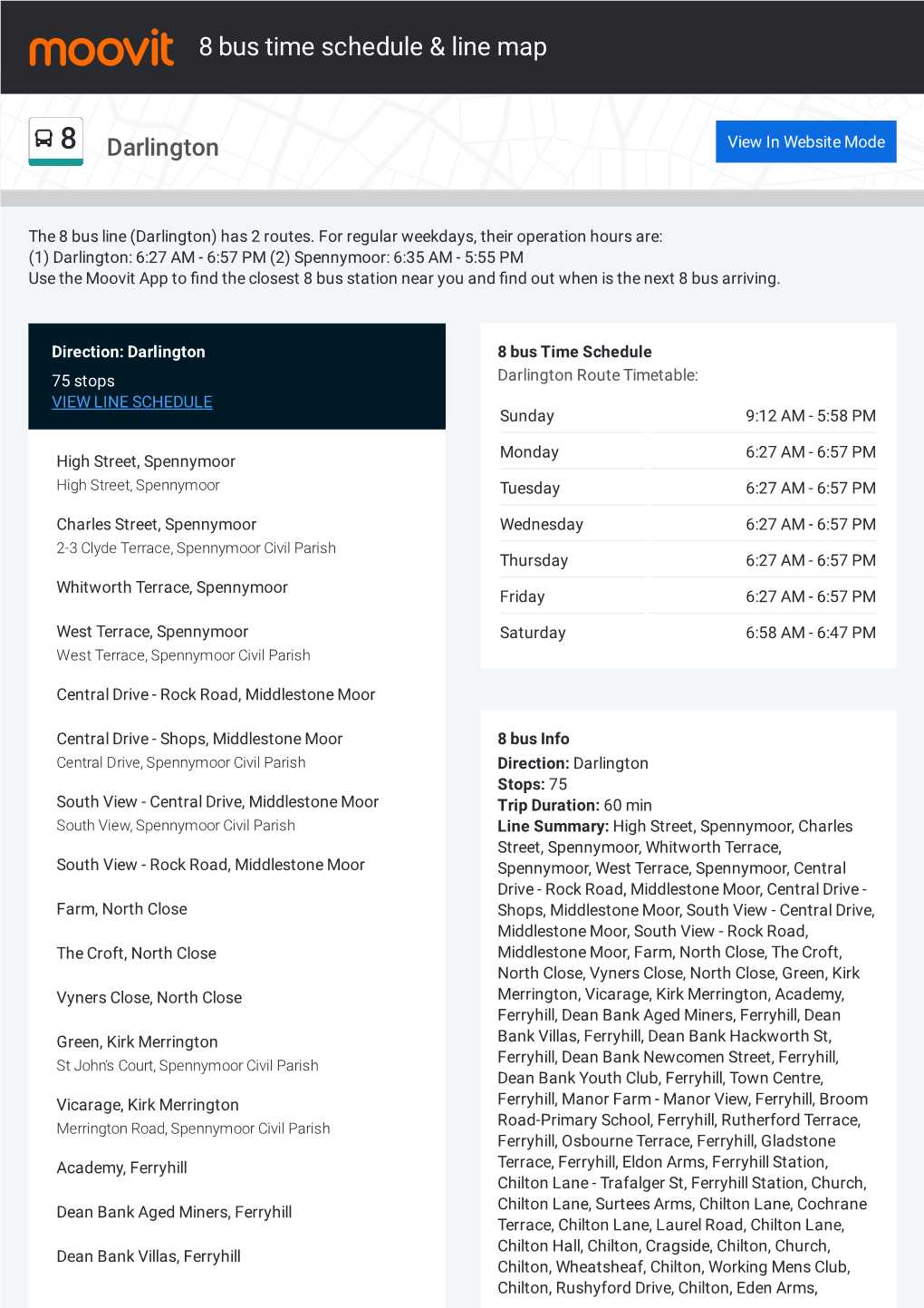 8 Bus Time Schedule & Line Route