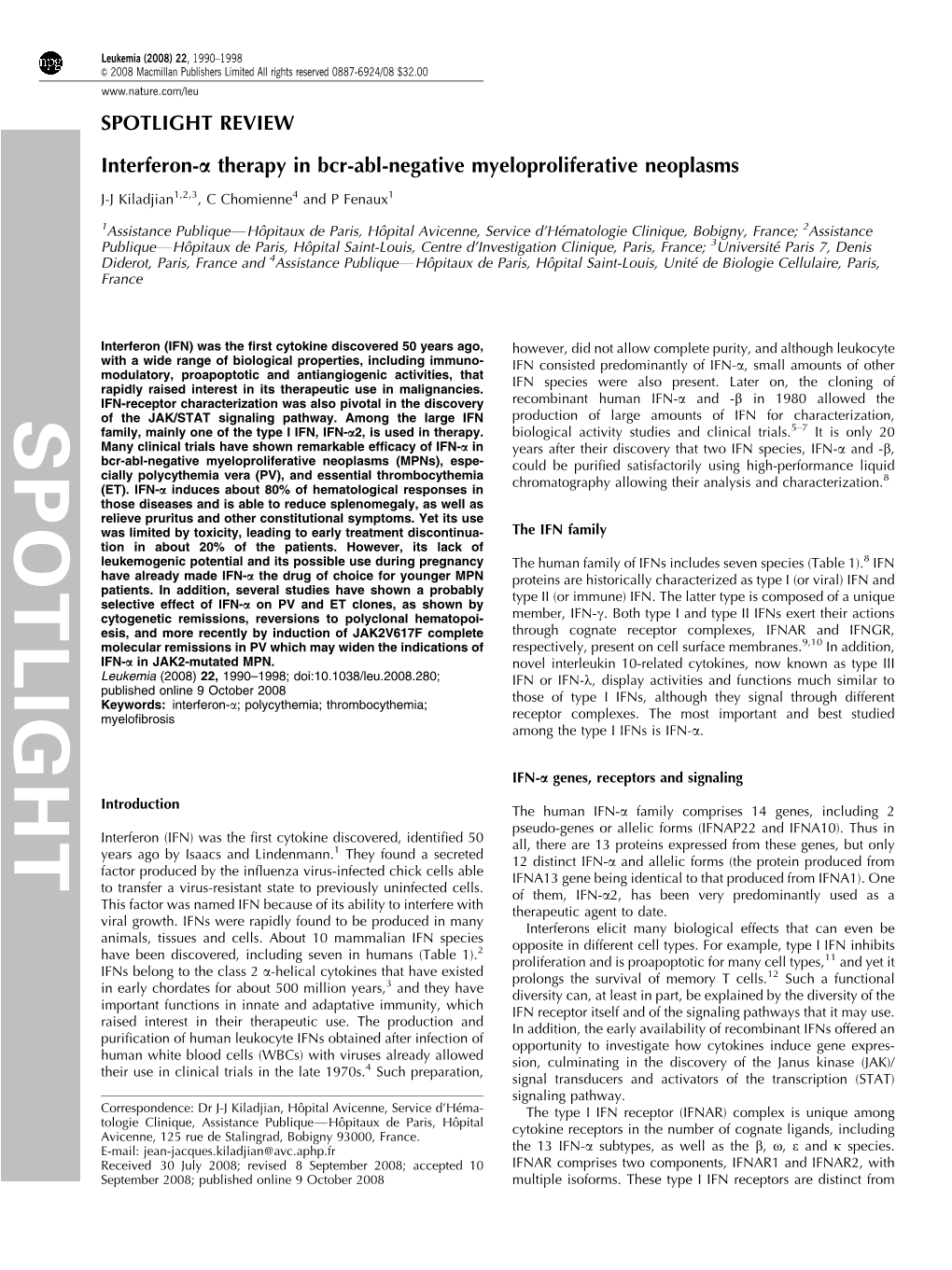 Interferon-Α Therapy in Bcr-Abl-Negative Myeloproliferative Neoplasms